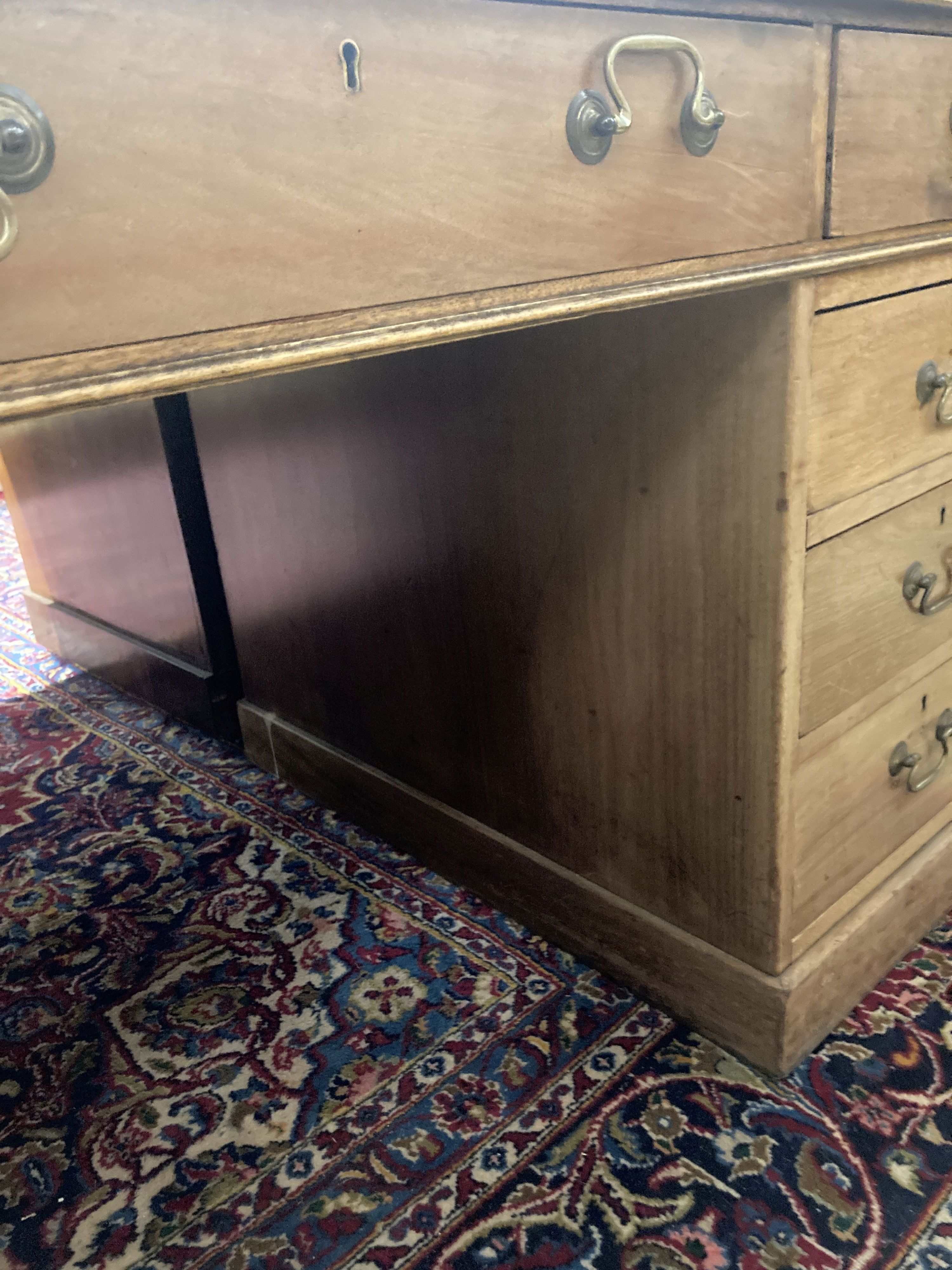 An early 20th century George III style mahogany pedestal desk, width 150cm, depth 81cm, height 76cm